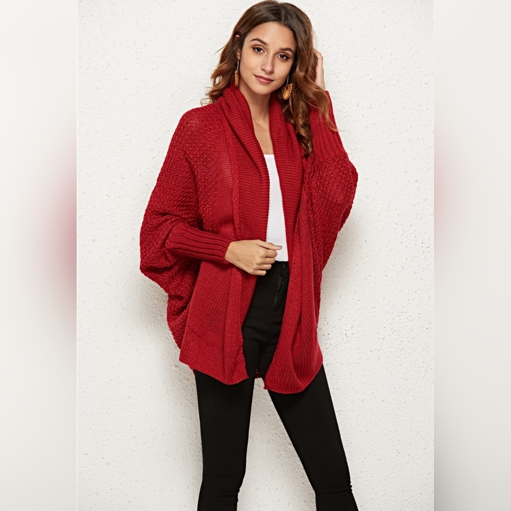 Oversized Knit Cardigan Batwing Sleeve Lightweight Baggy Open Front Sweater Top